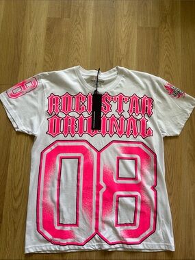 Women & Young Ladies White Tee with Neon Pink '08 Graphic